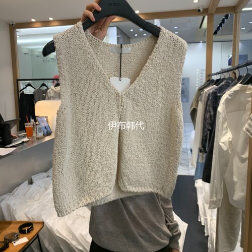 V领纯色休闲粗线针织马夹坎肩