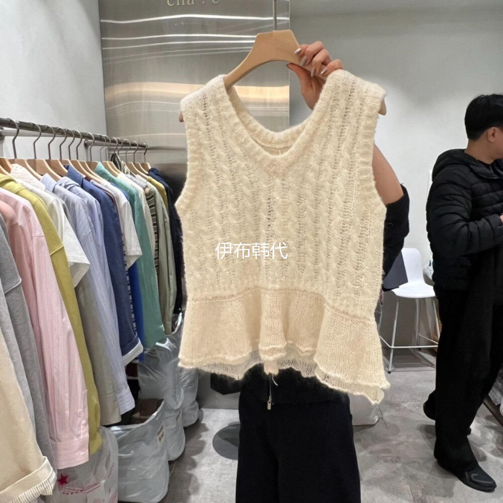CHAE韩国东大门正品代购26春款 麻花纹裙摆拼接针织马夹坎肩背心