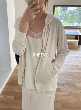JEONG GAM STUDIOS韩国东大门代购夏 连帽纯色拉链莫代尔开衫外套