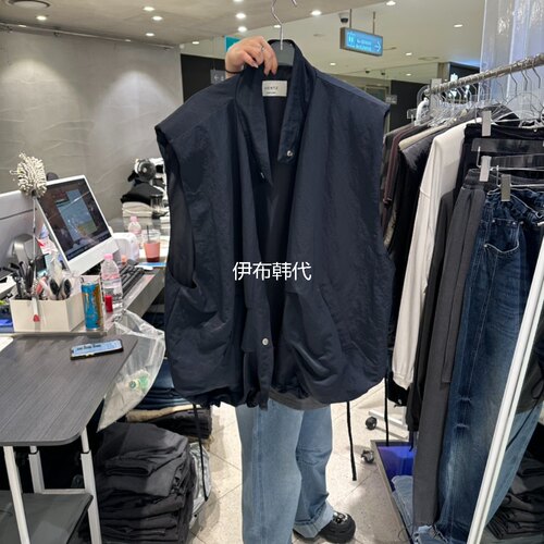 立领纯色抽绳宽松马夹坎肩女