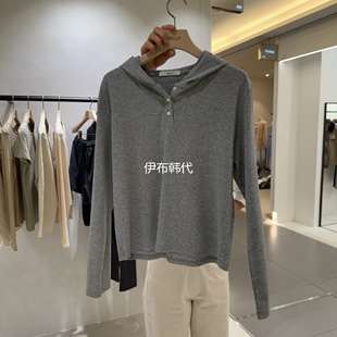 26春款 连帽纯色纽扣休闲套头T恤女 代购 MILLIF韩国东大门正品