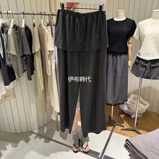 GRADE韩国东大门正品代购26夏款 抽绳纽扣半裙假两件裤裙长裤女