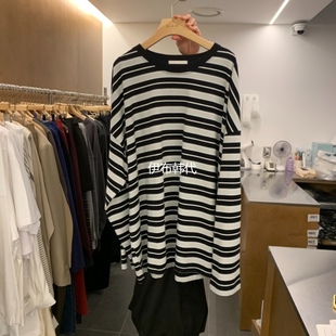 圆领棉质彩色条纹宽松长袖 25冬款 T恤 代购 BLAIR韩国东大门正品