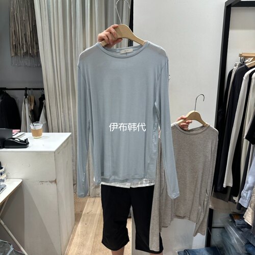 纯色天丝薄款长袖打底衫T恤