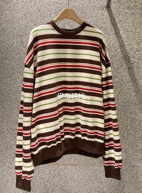 ADDICTED韩国东大门正品代购25冬 圆领休闲彩色条纹宽松加绒卫衣