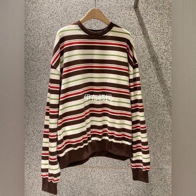 圆领休闲彩色条纹宽松加绒卫衣