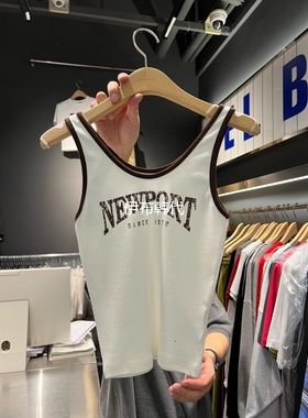 EL BOSQUE韩国东大门正品代购25秋 圆领包边字母棉质修身打底背心