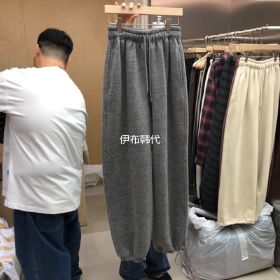 松紧腰纯色束脚拉人抽绳宽松卫裤