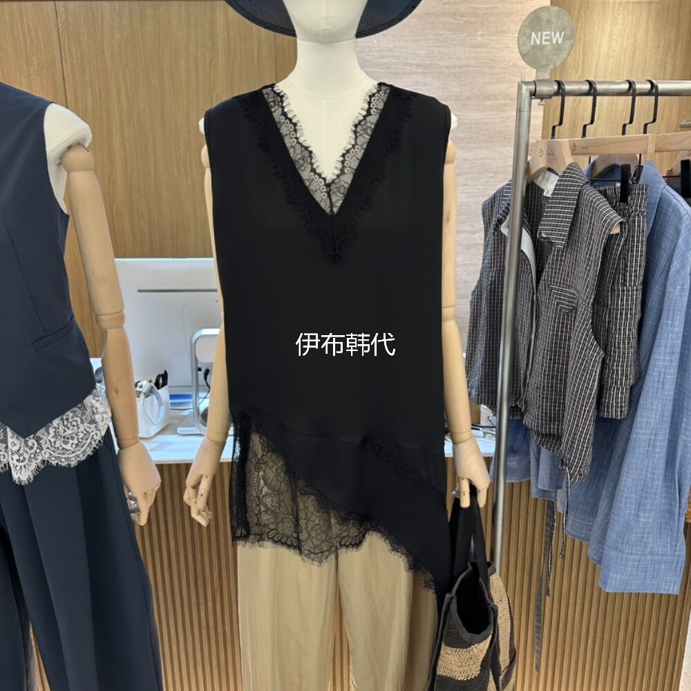 BISHOP/APOINT韩国东大门代购26春款 V领蕾丝飞边花边斜边背心