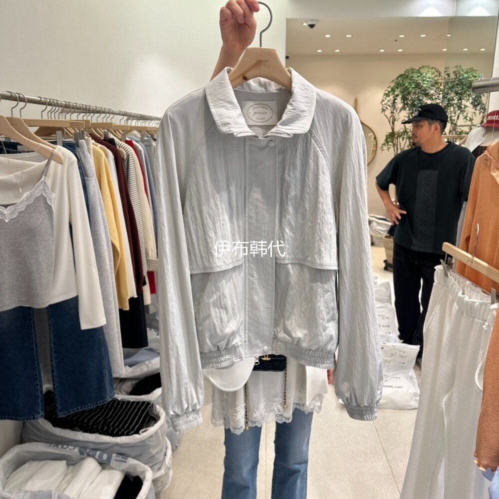 GRACIA韩国东大门正品代购26春款 翻领休闲纯色拉链褶皱夹克外套