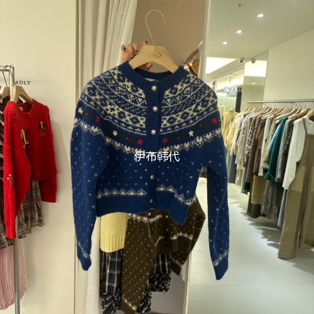 休闲复古条纹短款毛衣针织开衫