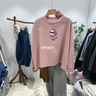 BLOOM韩国东大门正品代购26春季新款 圆领卡通头巾小狗长袖T恤女