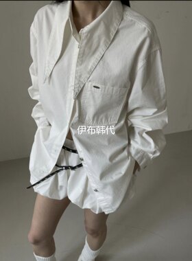 翻领尖领气质衬衫短裤套装女