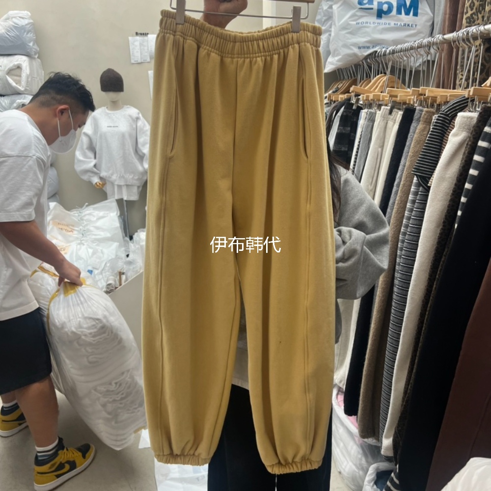 松紧腰纯色束脚加绒宽松卫裤