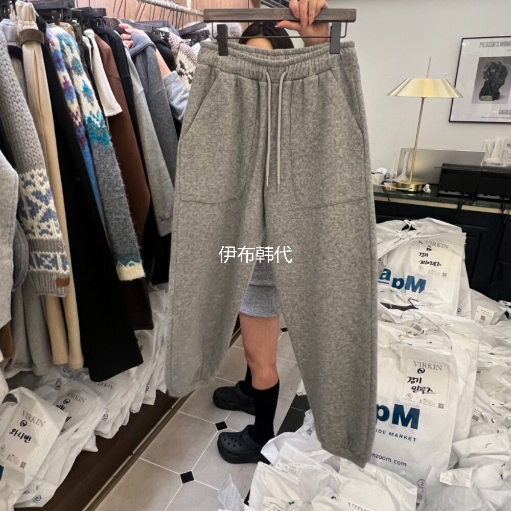 松紧腰纯色大口袋休闲束脚卫裤