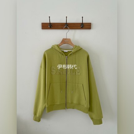 3 ANOTHER韩国东大门正品代购26春款 连帽纯色贴布字母拉链卫衣