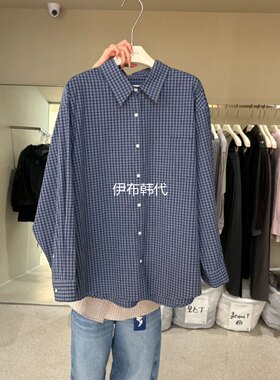 翻领休闲格子宽松气质衬衫