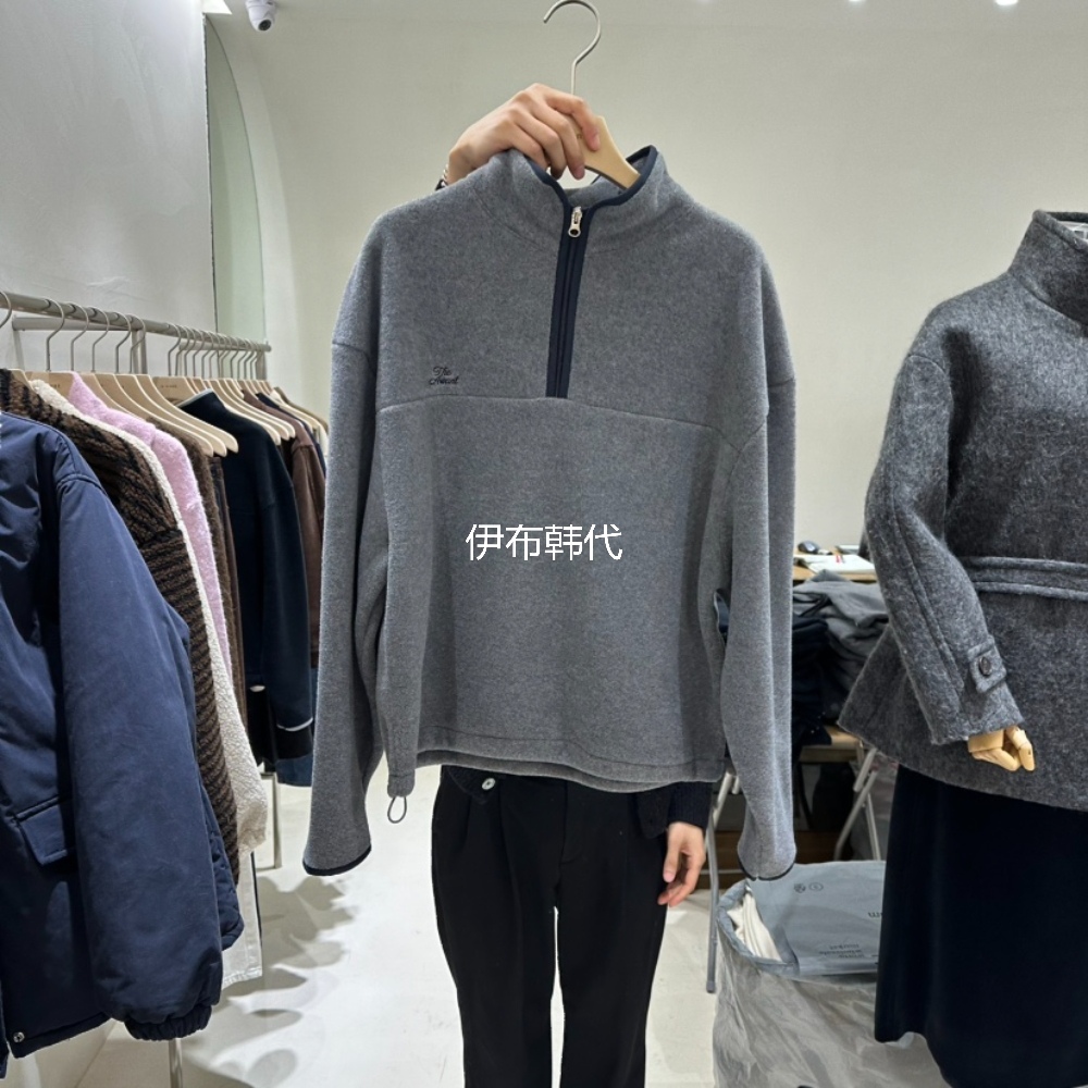 立领拉链休闲字母摇粒绒卫衣外套