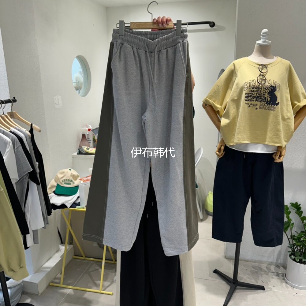 IN KIRA韩国东大门正品代购26春款 松紧腰抽绳拼宽松直筒卫裤女