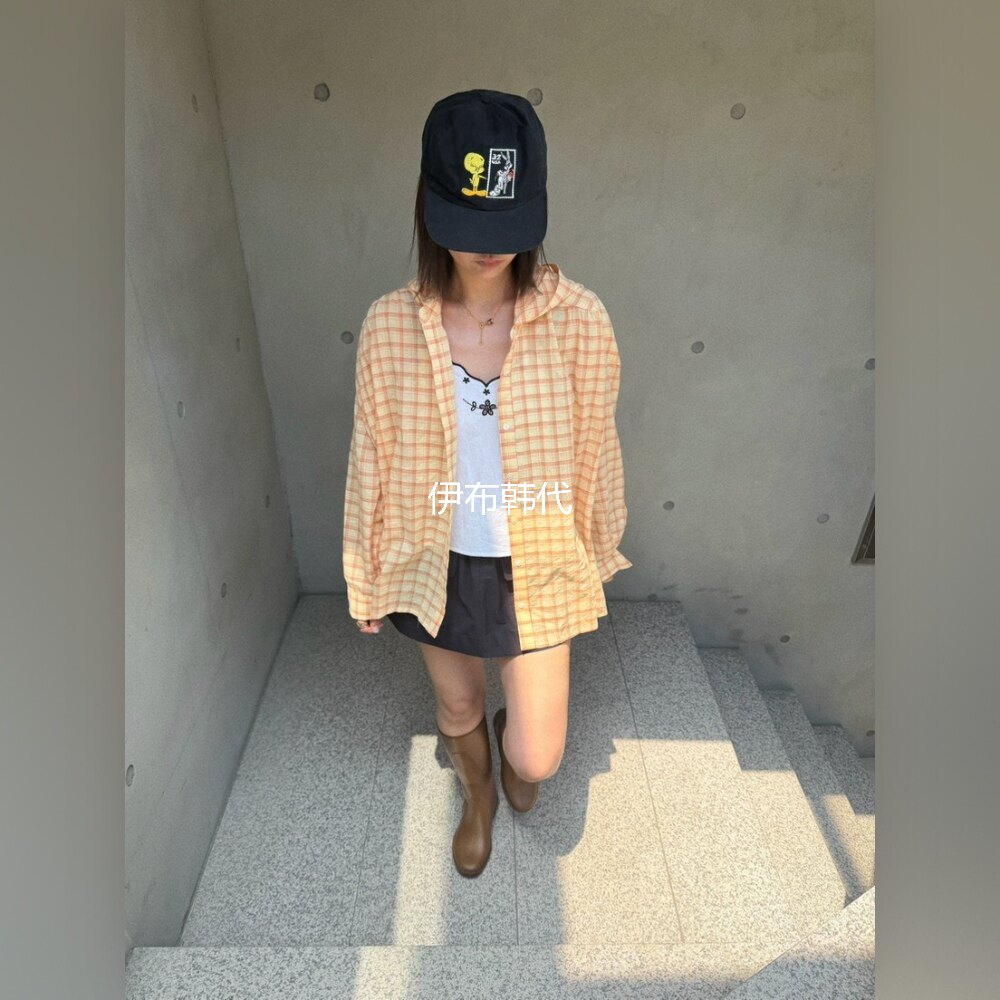 OLI SEOUL韩国东大门正品代购26夏款 连帽休闲格子宽松衬衫外套