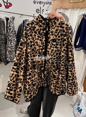 VENTI韩国东大门正品代购25冬款 立领拉链迷彩花纹宽松开衫外套