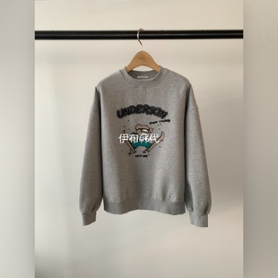 UNDERSON韩国东大门正品代购25冬 圆领休闲滑雪小熊加绒休闲卫衣