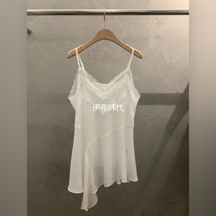 MOSAIC韩国东大门代购26春款 V领蕾丝飞边花边不规则斜边吊带背心