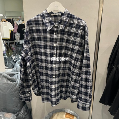 翻领休闲格子宽松气质衬衫