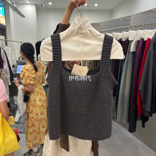 纯色休闲宽肩带针织背心女