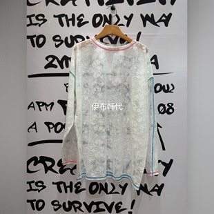 圆领彩色线透明蕾丝花朵宽松长袖 26春款 T恤 K韩国东大门代购 2ND