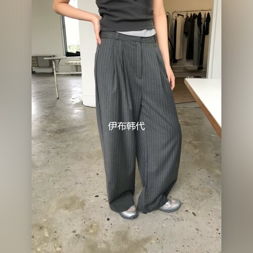 竖条纹休闲宽松直筒裤西裤