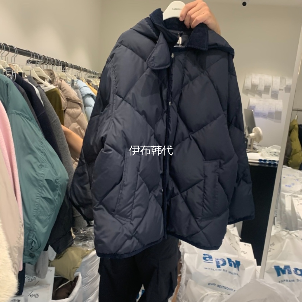 连帽休闲格纹宽松羽绒服外套