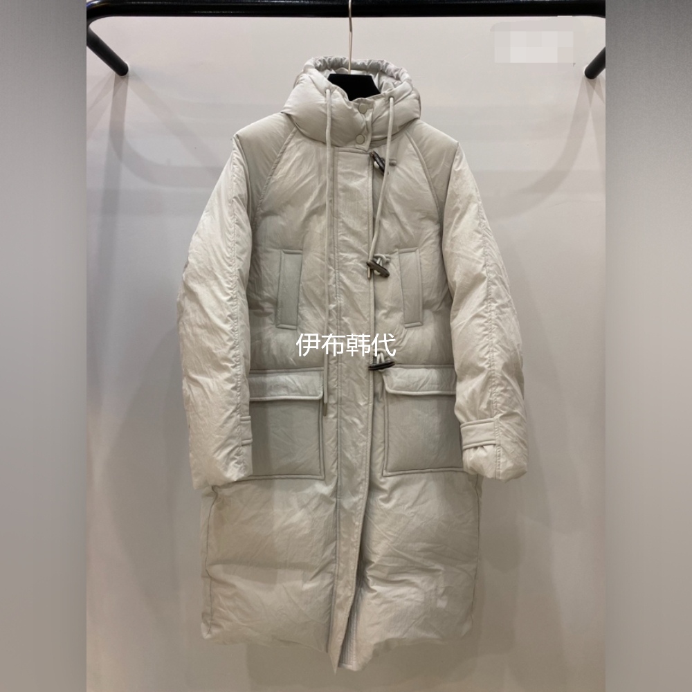 MUSHROOM EFFECT韩国东大门代购冬款 连帽木纽扣纯色长款羽绒服