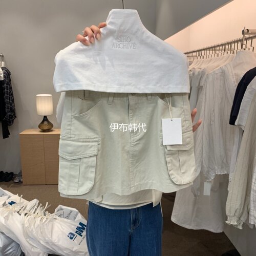 多口袋休闲纯色工装半裙短裙