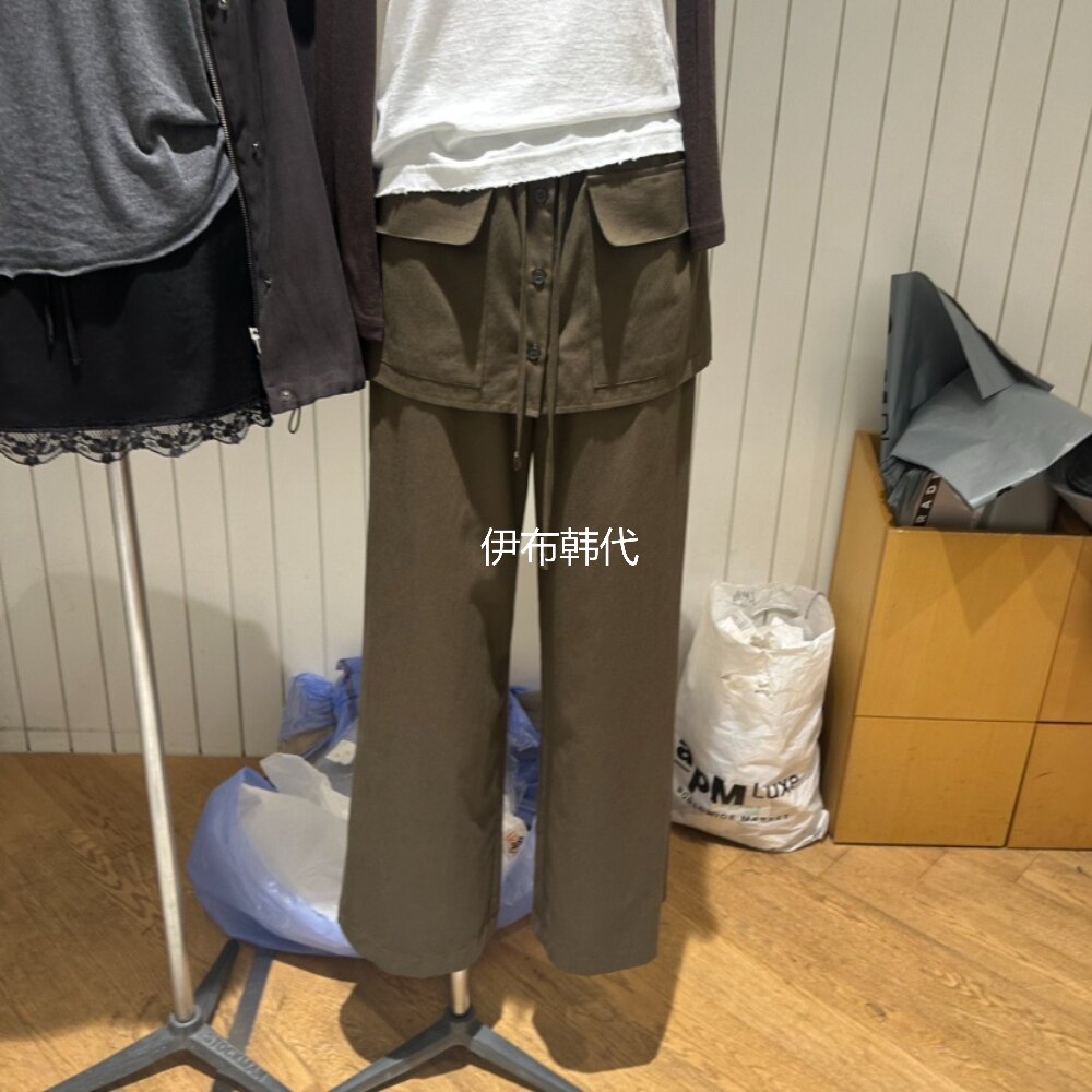 GRADE韩国东大门正品代购26秋款 圆领休闲纽扣口袋裤裙假两件长裤