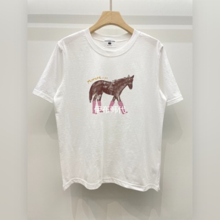 圆领休闲骏马穿靴做旧短袖 26春款 T恤 代购 NYLON韩国东大门正品