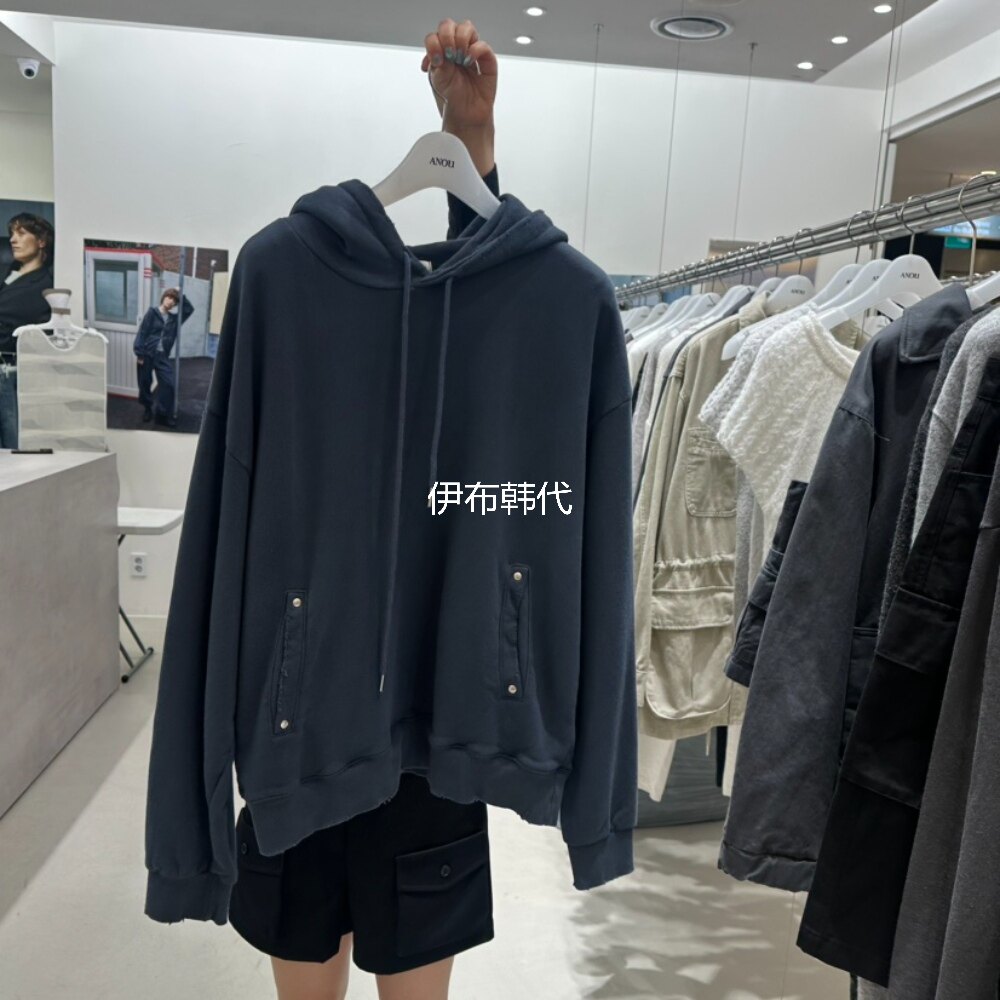 ANOU韩国东大门正品代购26秋款 纯色连帽套头大口袋休闲卫衣