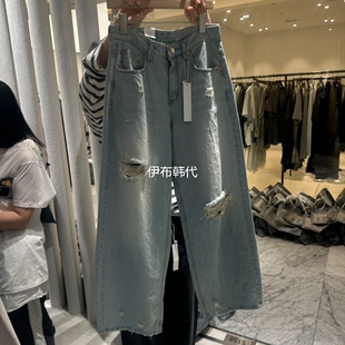 GRAYMELLOW韩国东大门正品代购26春 磨白做旧破洞宽松直筒牛仔裤