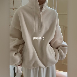 立领纽扣摇粒绒宽松套头卫衣女 冬款 LURE韩国东大门正品 代购