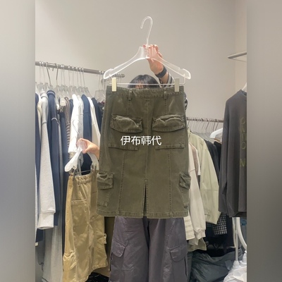 水洗做旧多口袋开叉半裙中裙女