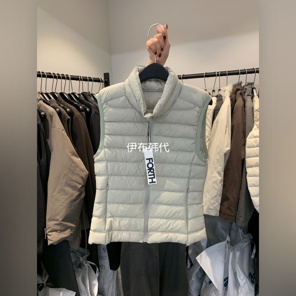 休闲拉链收腰横纹薄款羽绒马夹