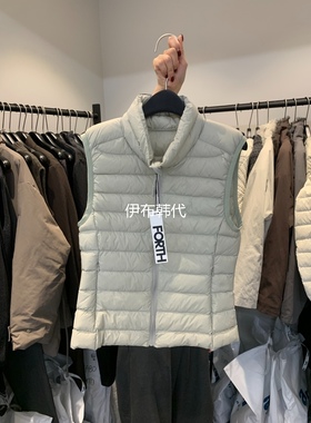 FORTH韩国东大门正品代购25冬 纯色休闲拉链收腰横纹薄款羽绒马夹