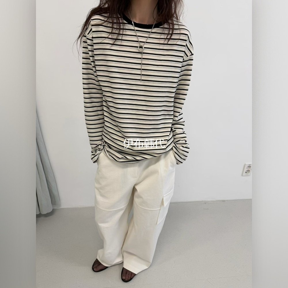 MINIMUZE韩国东大门正品代购26春 圆领休闲简约条纹螺纹棉长袖T恤,女装/女士精品,T恤,淘宝优惠券,粉丝福利购,淘宝优惠卷