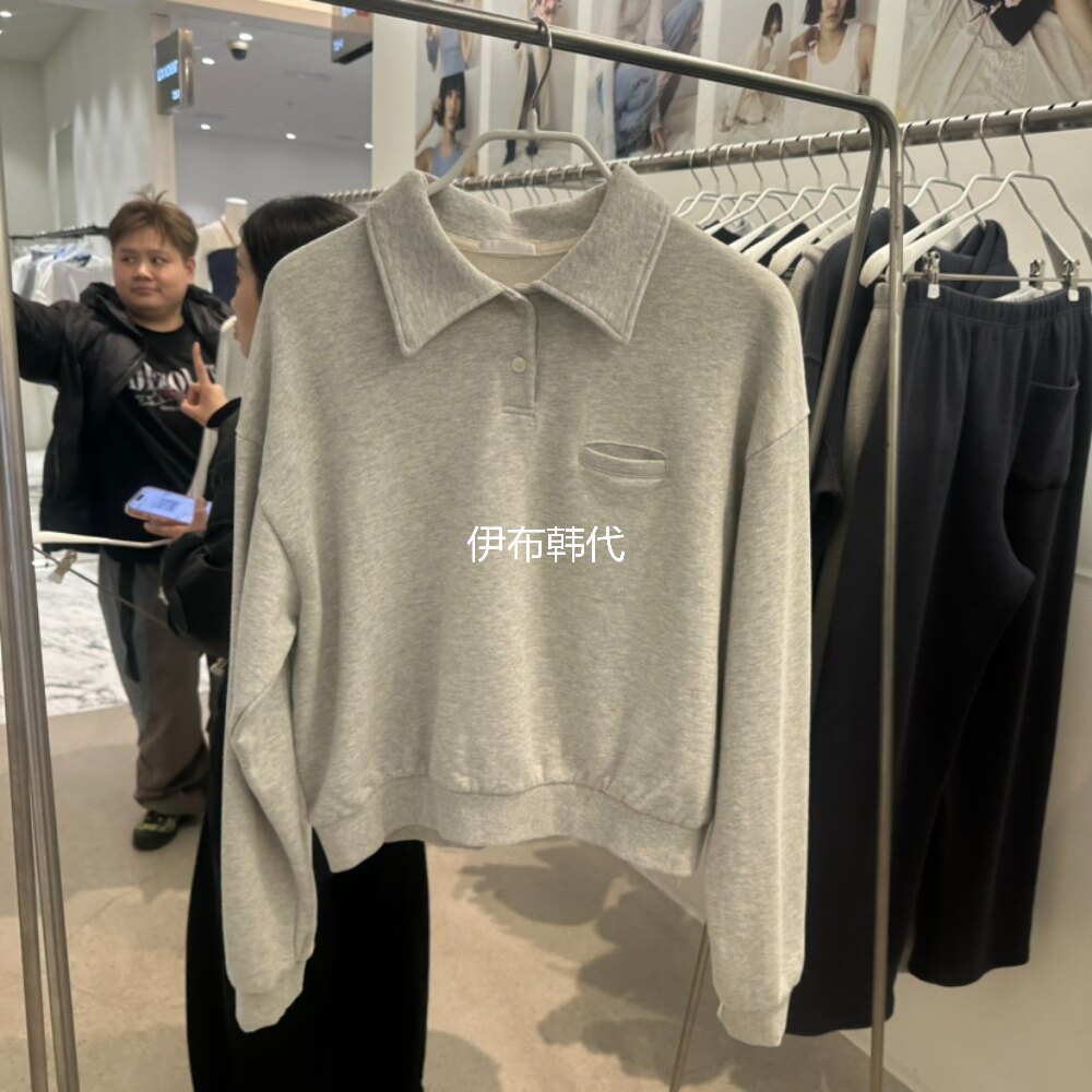MARAN韩国东大门正品代购26春款 翻领休闲纯色纽扣套头卫衣