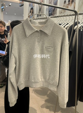 MARAN韩国东大门正品代购26春款 翻领休闲纯色纽扣套头卫衣