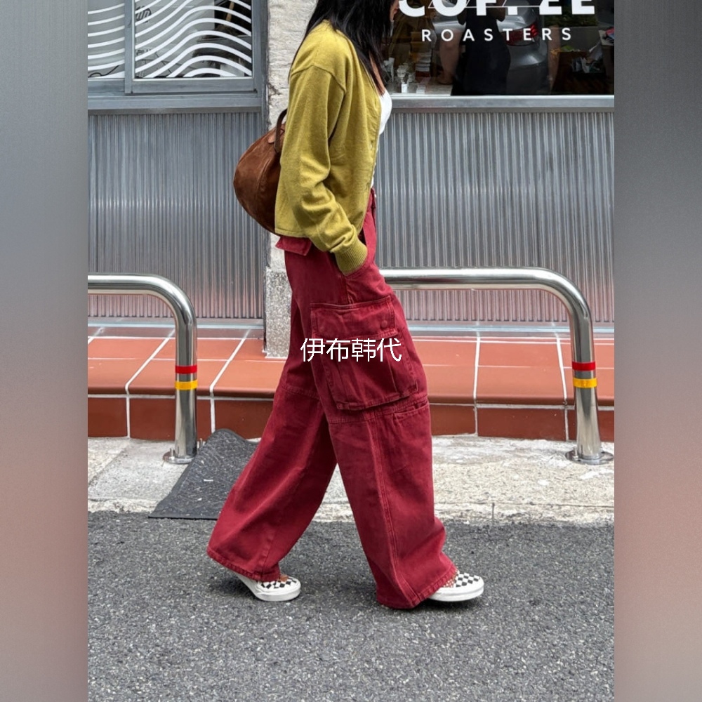 多口袋做旧宽松工装直筒裤长裤