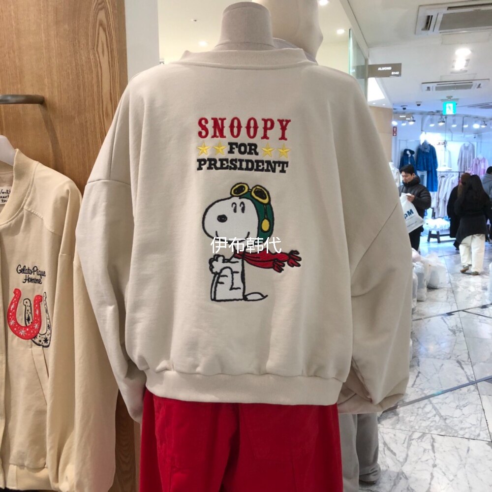 VENTI韩国东大门正品代购26春款 圆领后背卡通小狗宽松卫衣外套