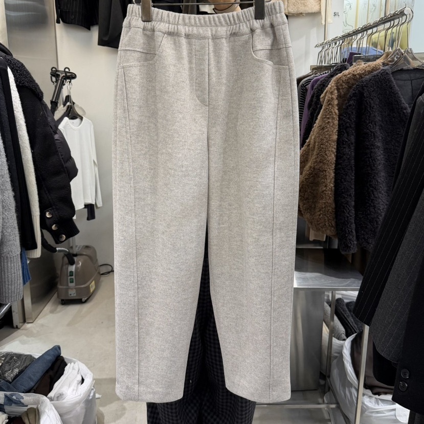 松紧腰休闲毛呢小脚裤长裤