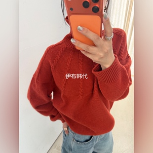 OLI EDIT韩国东大门代购26冬款 高领麻花纹落肩毛衣针织衫女