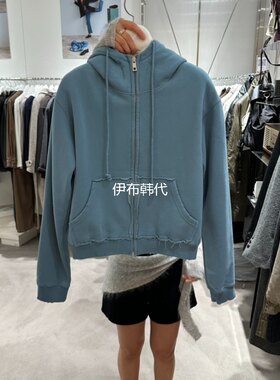 连帽纯色做旧加绒卫衣开衫外套